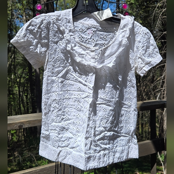 Cherish Tops - Cherish White Eyelet Cotton Short Sleeve Blouse SzS